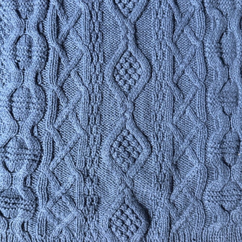 Cape Isle Knitters Vintage Women's Fisherman V Neck Cable Knit LS Sweater,Blue,L - Picture 10 of 11